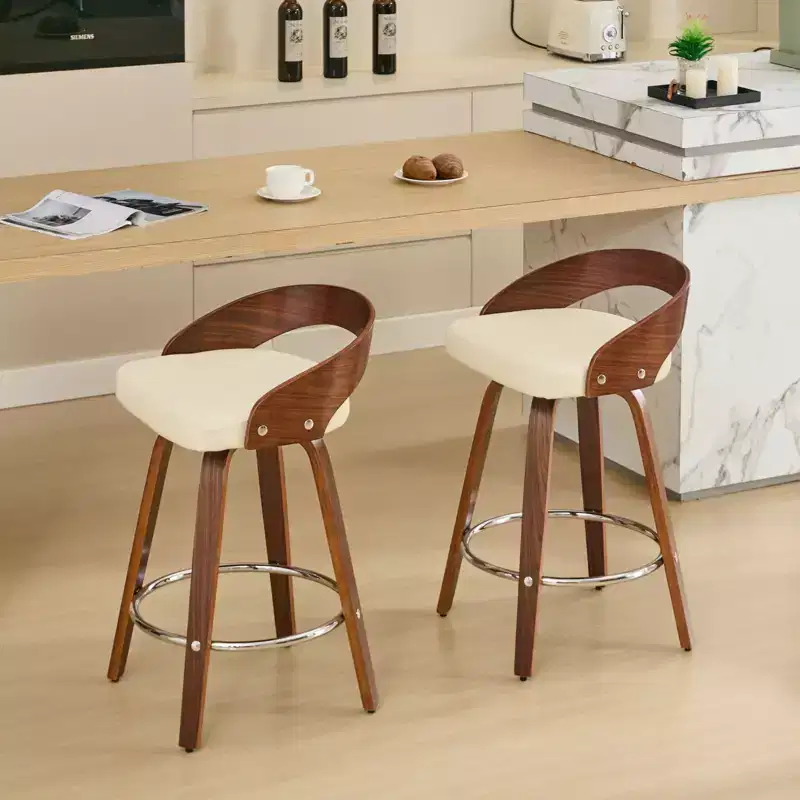 MAYEERTY Swivel Bar Stools - Low Back, Wood Frame, Soft Cushion, 25 Inch Seat Height,, Set of 2