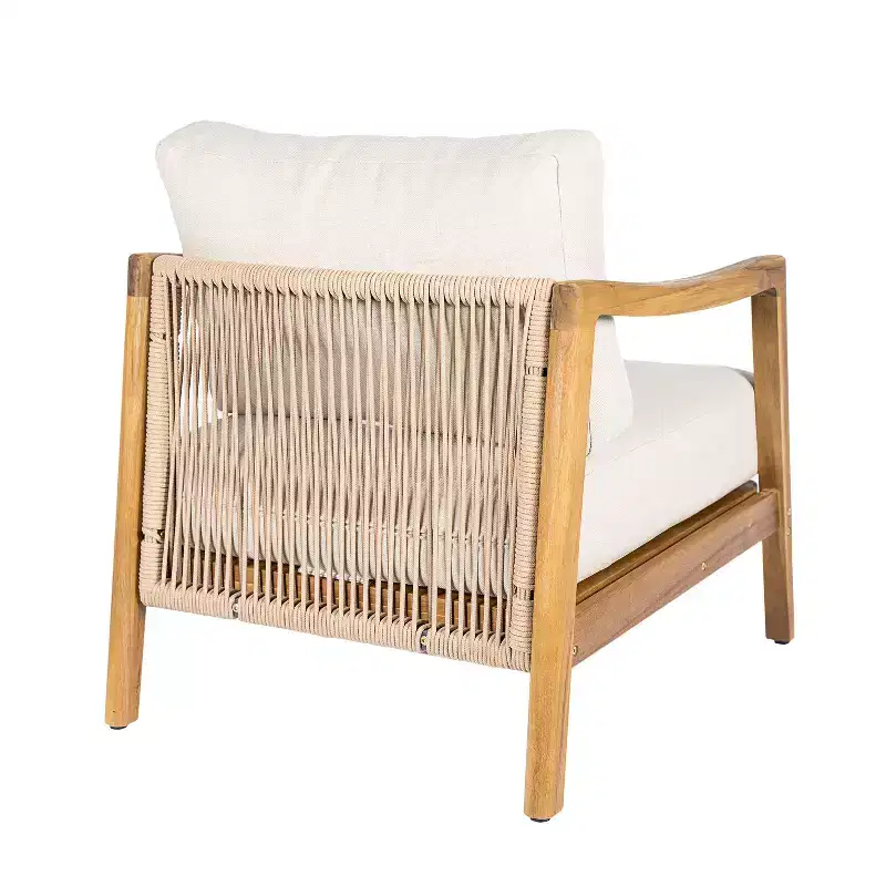 Christopher Knight Home Ritu Modern Acacia Wood Patio Club Chair with Rope Back Detail and Cushion