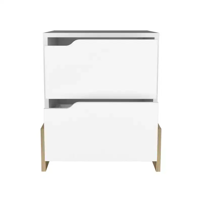 HomeRoots 20 White And Natural Wood Two Drawer Nightstand