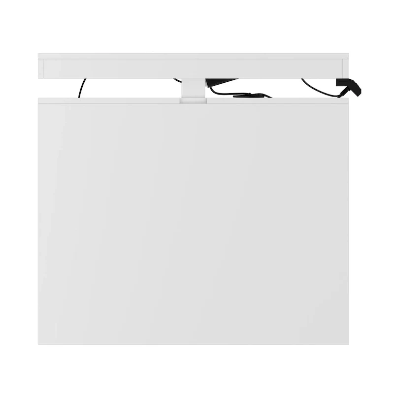 White Height-Adjustable Desk with Side Cabinet, 70.9