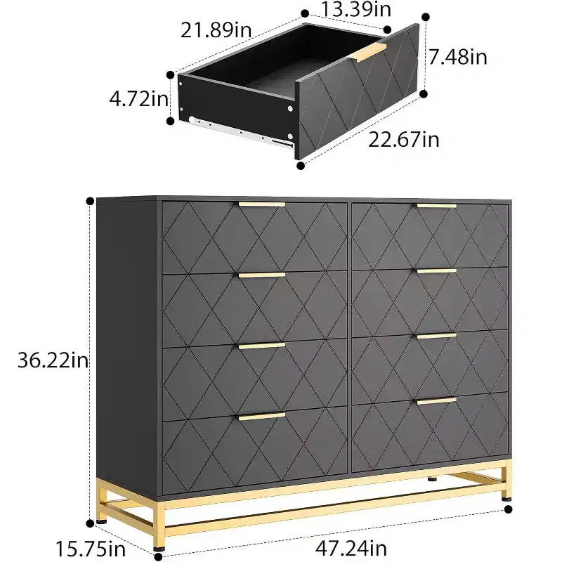 Zstar 8 Drawer Dresser Storage Organizer for Living Room, Bedroom, Hallway