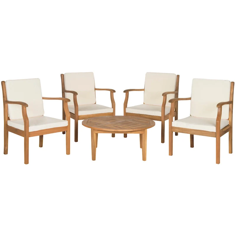 SAFAVIEH Outdoor Living Colfax Brown Acacia Wood 5-piece Beige Cushion Patio Set - Natural/Beige - 35W x 35D x 14H