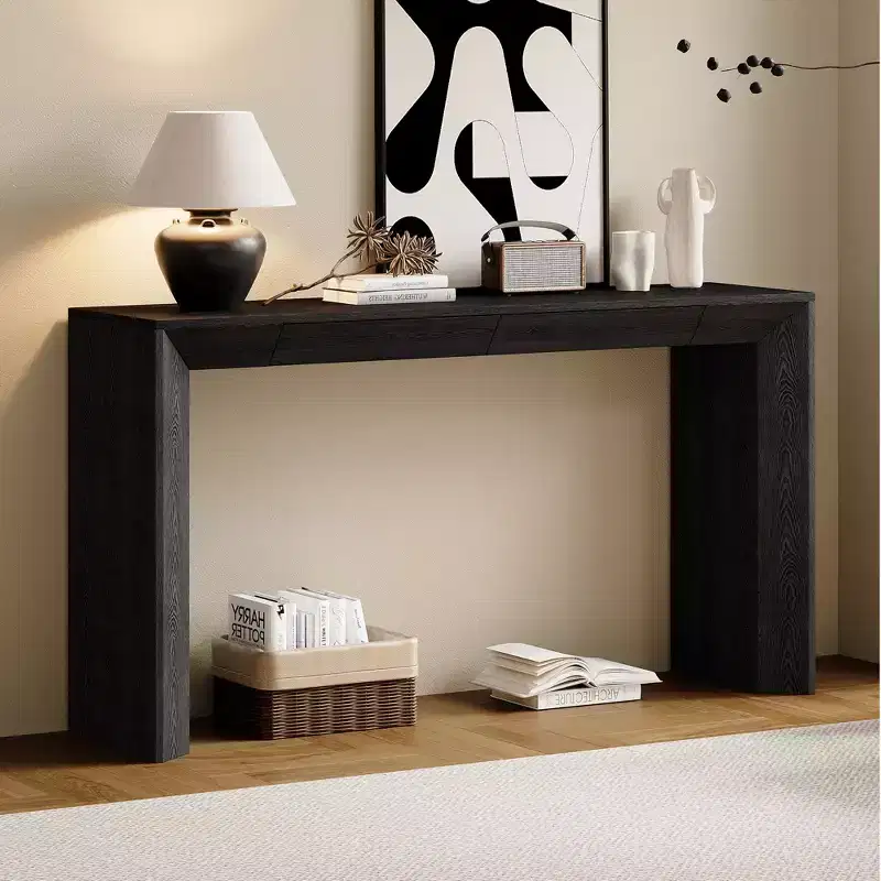 Wood Console Table with Drawers, Entryway Table Thickened Legs, Minimalist Hallway Table with Storage