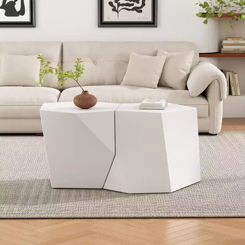 2-Piece Combination White Modern Geometric Coffee Table