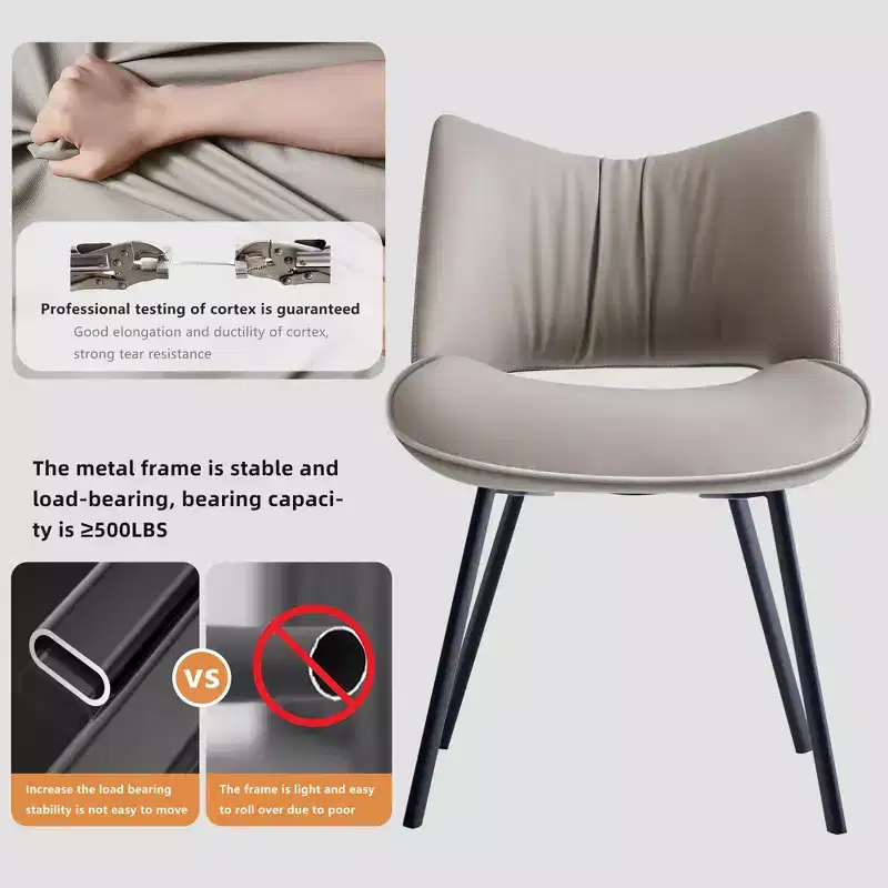 Chic Modern Upholstered Dining Chair with Curved Back and Black Metal Legs - Light Grey
