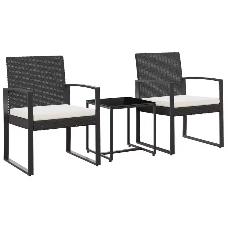 vidaXL Patio Dining Set 3 Pcs Outdoor Table and Chair with Cushions PP Rattan