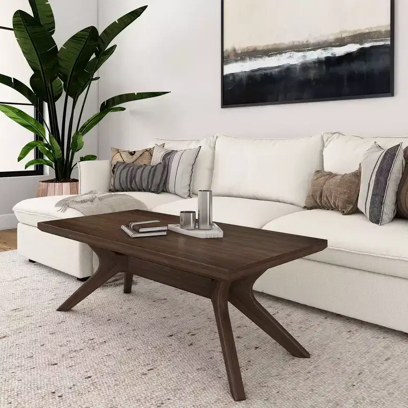 Plank+Beam Solid Wood Cross Leg Rectangular Coffee Table, 48 Coffee Table for Living Room