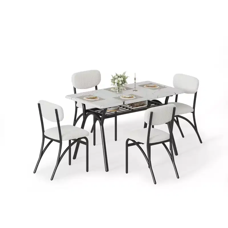 5-Piece Modern Dining Table Set for 4, Compact Rectangular Dining Set with 4 Upholstered Chairs, Ideal for Small Spaces, Kitchen & Dining Room