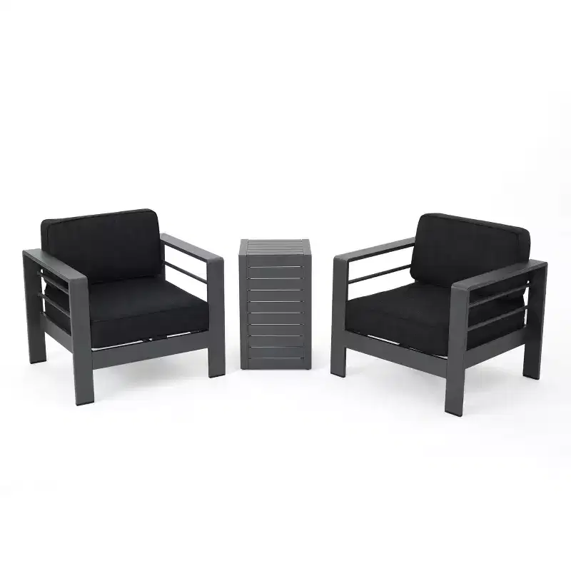 Christopher Knight Home Cape Coral 3pc Aluminum Chat Set Gray/Dark Gray