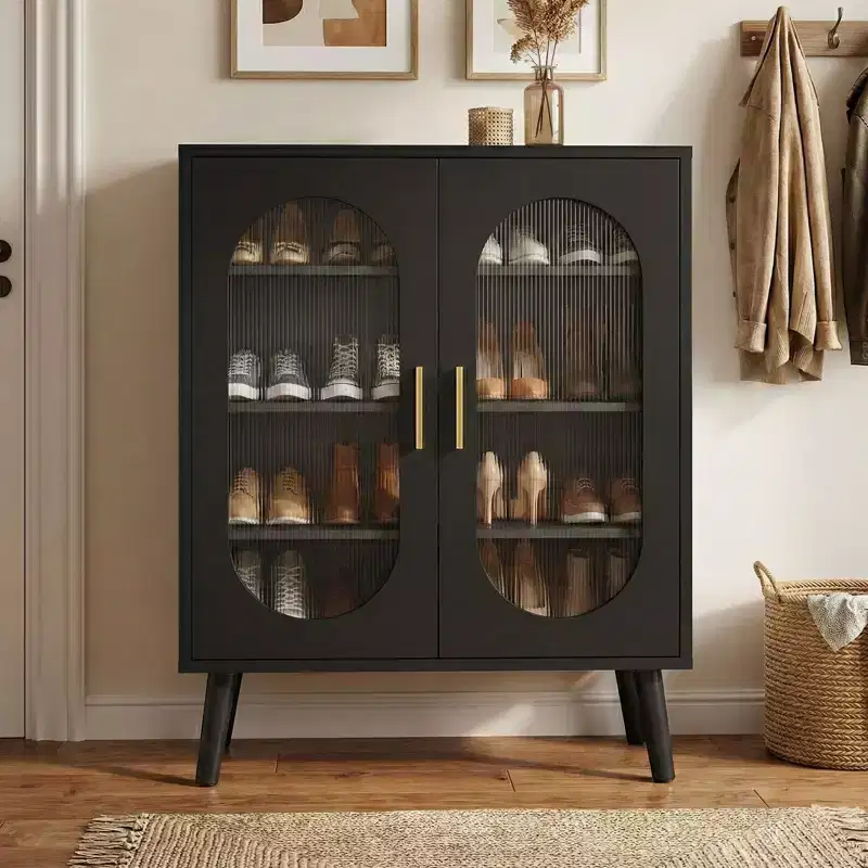 2 Door Sun Panel Elevated Shoe Cabinet USB 7 Color LED 4 Tier 26.77 W