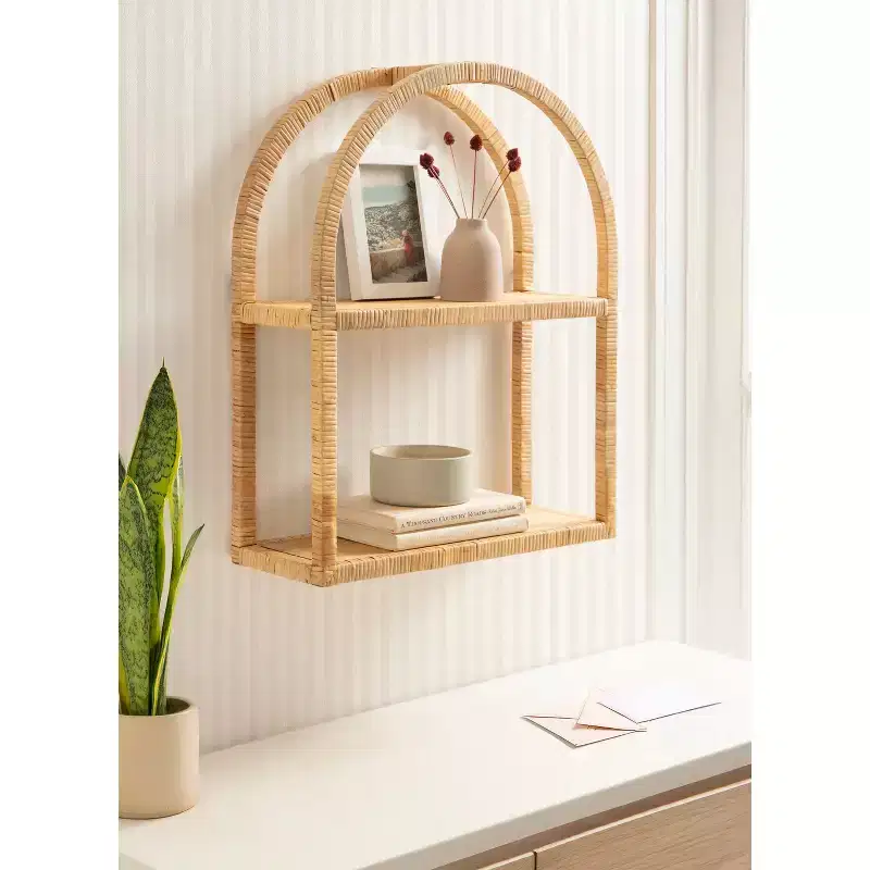 Arched Rattan Wall Shelf, Natural, 18x23