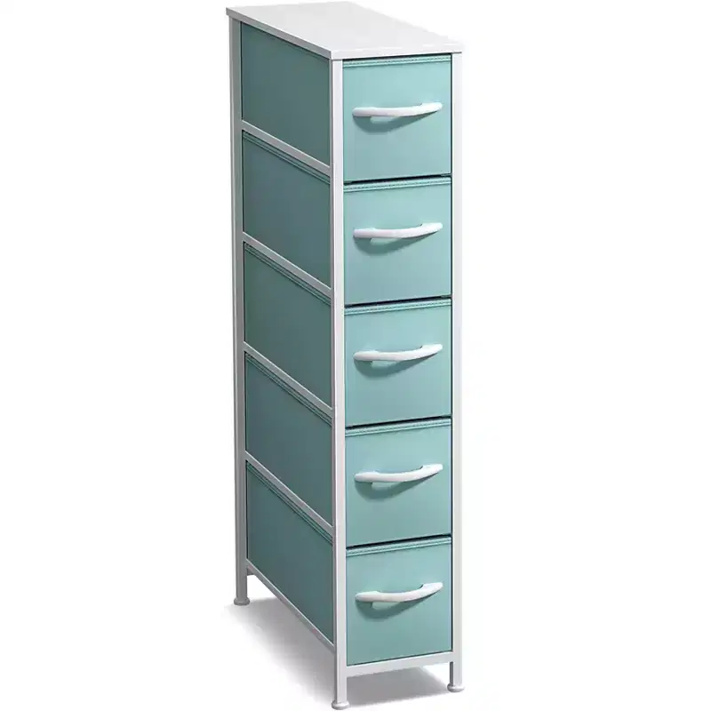 5-Drawer Narrow Dresser with Steel Frame & Fabric Bins – Multi-Color, Single