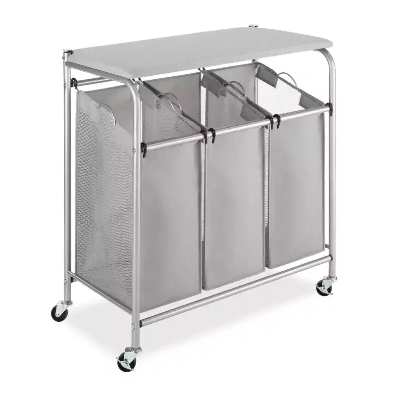 Triple Sorter Ironing and Folding Table Gray: Freestanding Closet Storage & Garment Rack, Polypropylene Frame