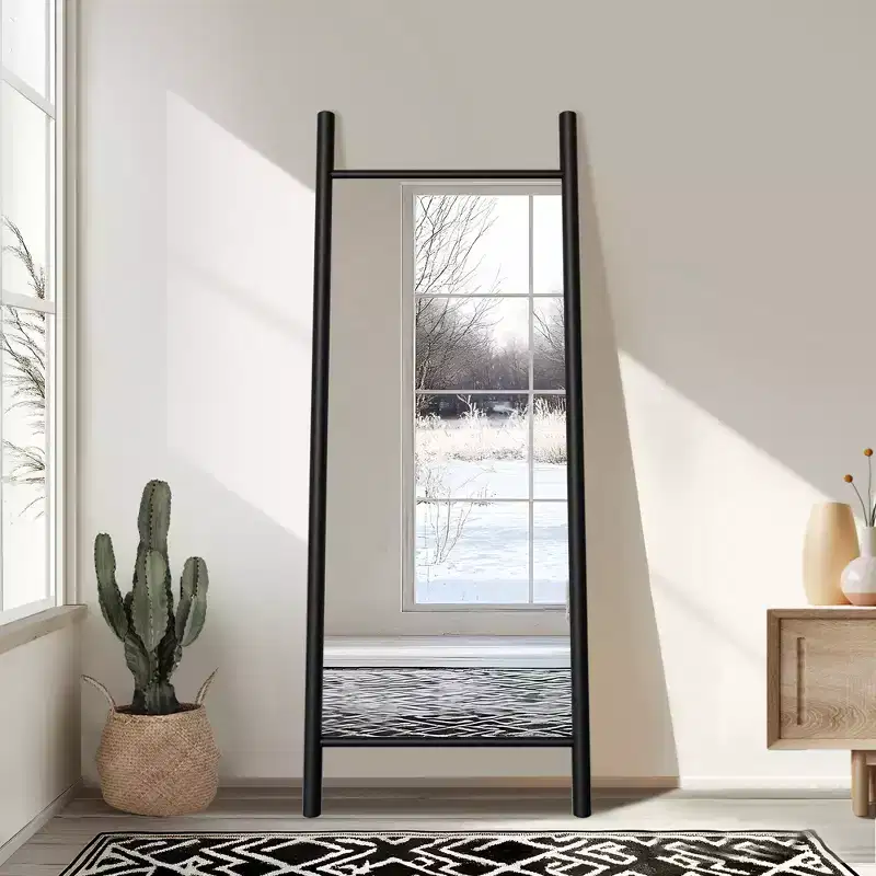 Wooden Rectangle Full-Length Mirror with Black Frame, 160x60x2 cm