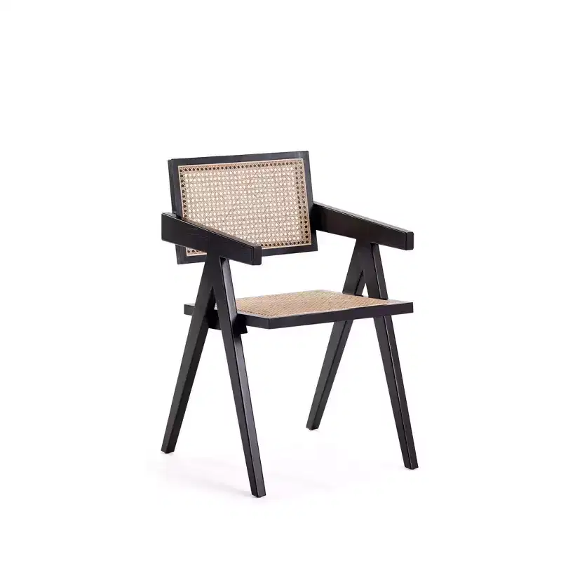 Hamlet Dining Arm Chair Black/Natural Cane - Manhattan Comfort: Mid-Century Ash Wood Base, No Assembly Required