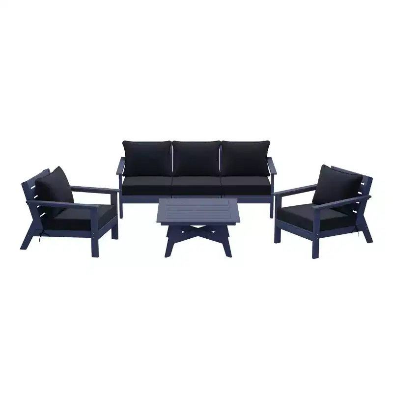 WestinTrends Avalon Outdoor 6-Piece Modular Sectional Patio Furniture Sofa Set, Navy Blue/Navy Blue