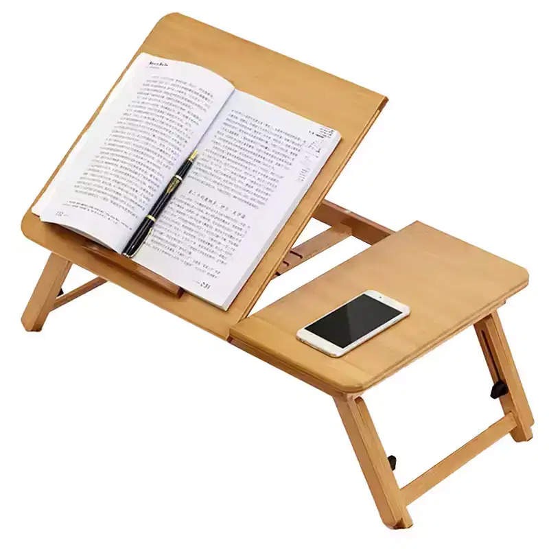 Laptop Desk for Bed, Bamboo Lap Desk, Adjustable Height Angle, Foldable Tray for Sofa Couch Floor for Working Drawing Reading Eating