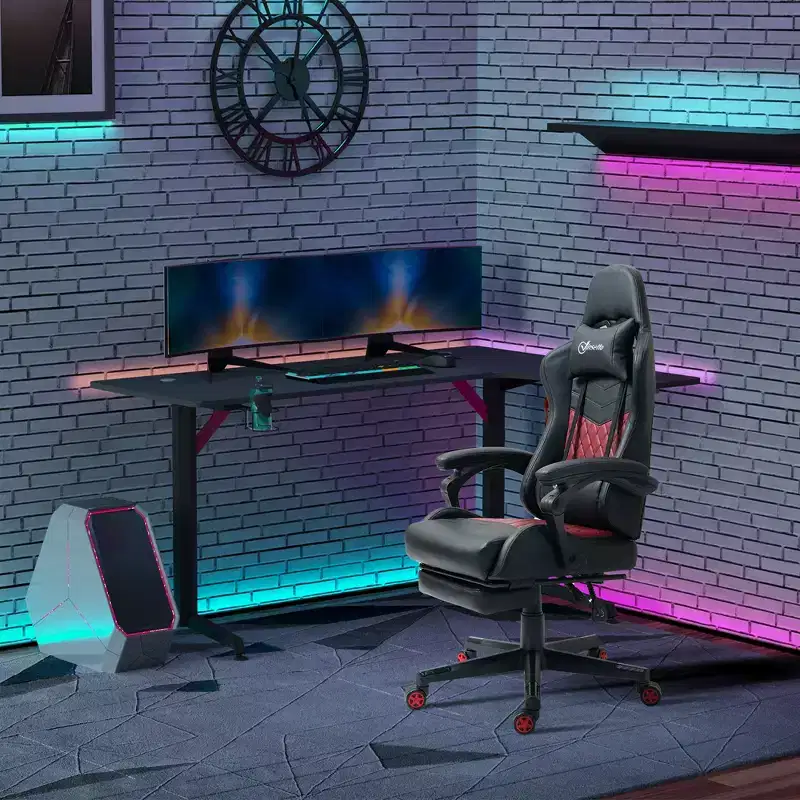 Vinsetto Racing Gaming Chair Diamond PU Leather Office Gamer Chair High Back Swivel Recliner with Footrest, Lumbar Support, Adjustable Height
