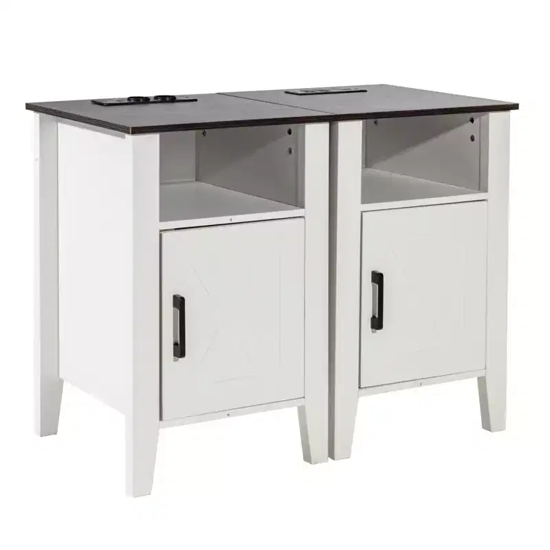 VEVOR Farmhouse End Table Set of 2, Nightstand with Charging Station, 3 Tiers Side Table with Storage Cabinet, End Table with USB Ports and Outlets