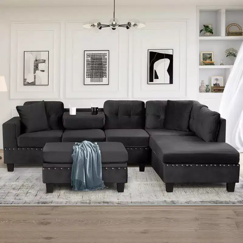 Whisen 105 L-Shaped Modern Sectional with Storage Ottoman & 2 Pillows