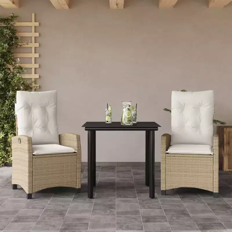 vidaXL Garden Dining Set with Cushions - Poly Rattan Outdoor Furniture