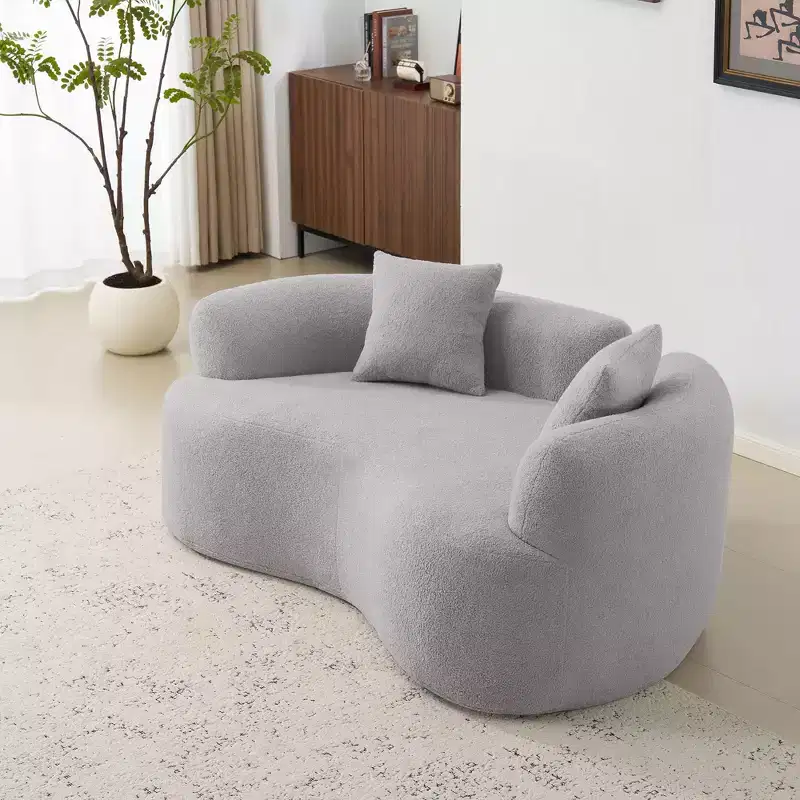 66.93 in Modern Upholstered Teddy Velvet Curved Loveseat Sofa for Small Spaces & Apartments, No Assembly Required