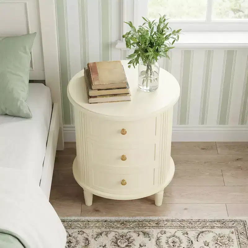 MAYEERTY 3-Drawer Wood Nightstand, Bedside Table with Solid Wood Legs