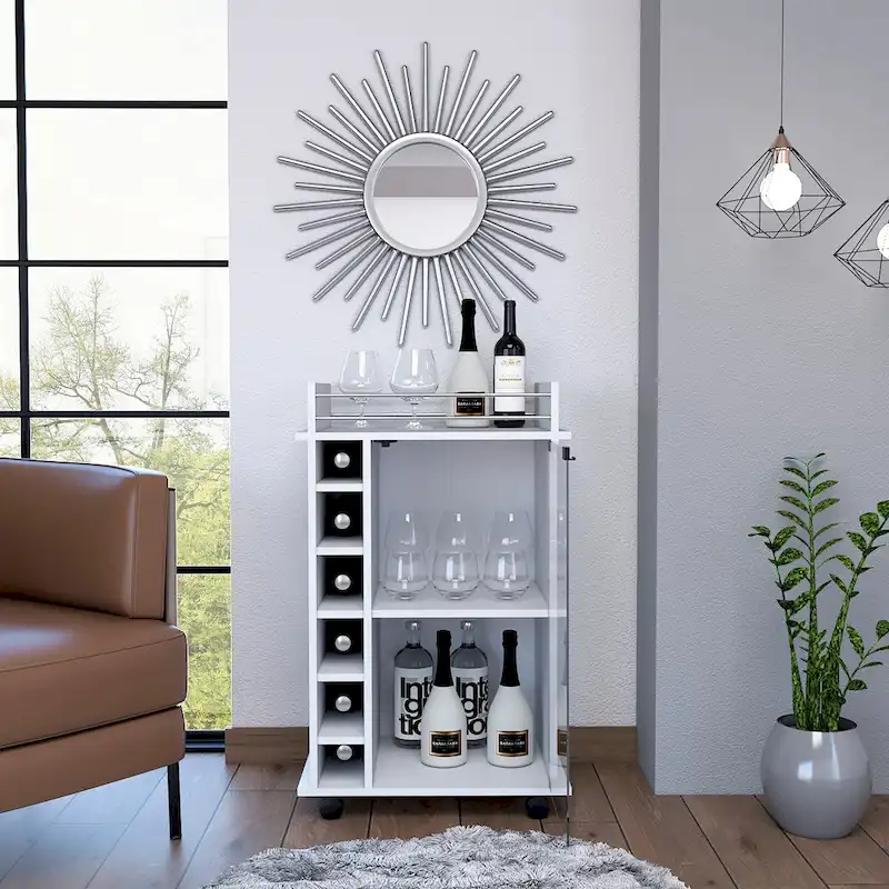 Savannah 6-Bottle 3-Shelf Bar Cart for Kitchen, Party and Living Room