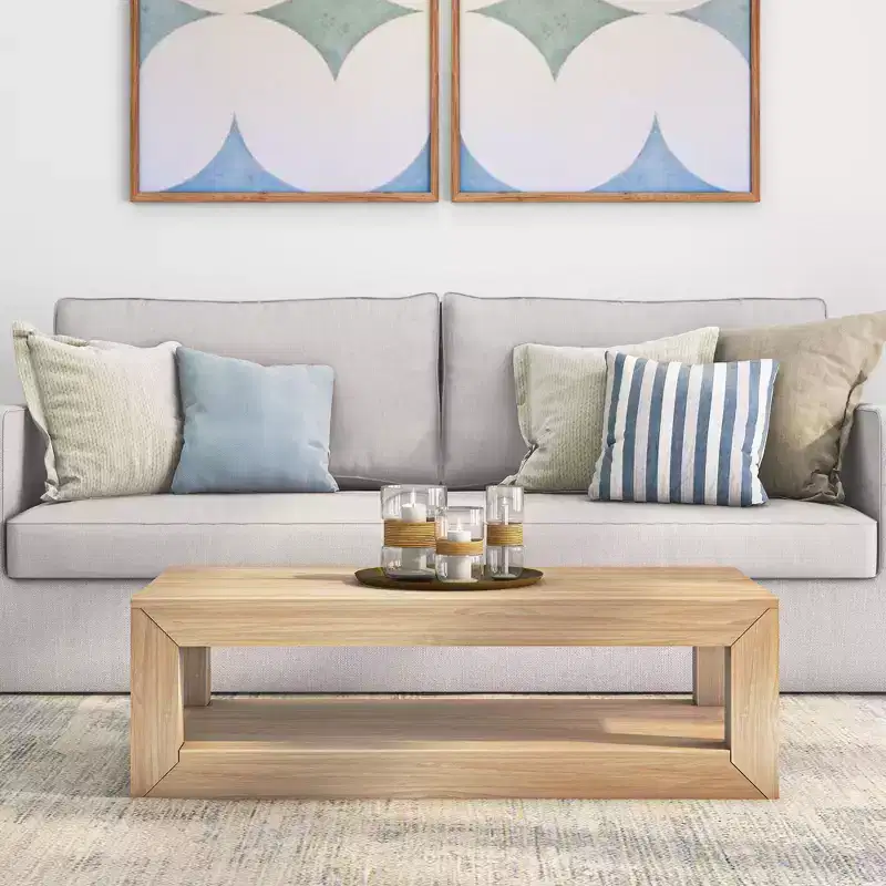 Plank+Beam 48 Modern Rectangular Coffee Table with Shelf, Solid Wood Table with Storage