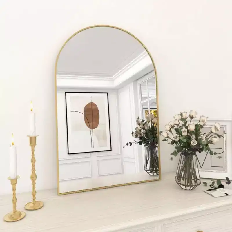 Arched Metal Wall Mirror, Black/Gold Frame – 24