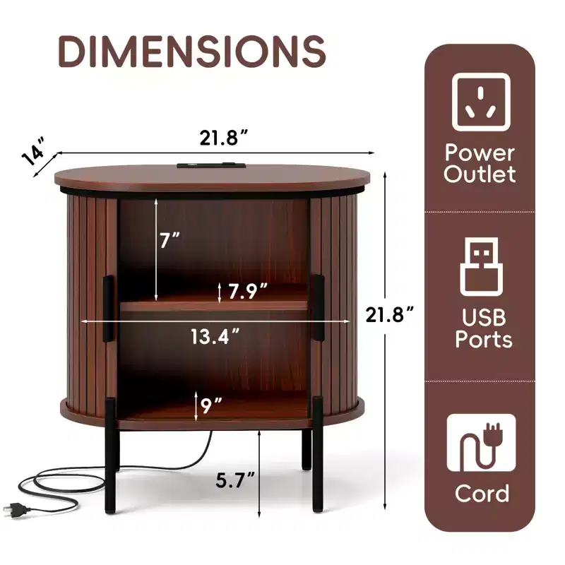 Bestier Mid-Century Modern Sideboard with Sliding Slat Doors, Built-In Power Outlet & USB Ports