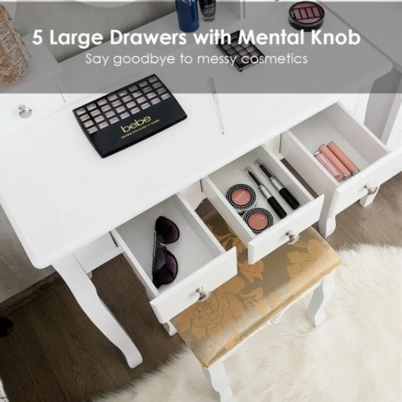 Vanity Make Up Table Set Dressing Table Set with 5 Drawers - 31.5 x 16 x 53.5 ( L x W x H )