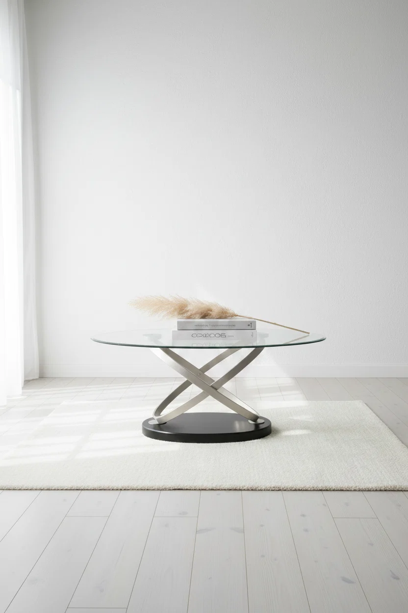 48 Modern Oval Glass Top Coffee Table - Glass with Metal Base