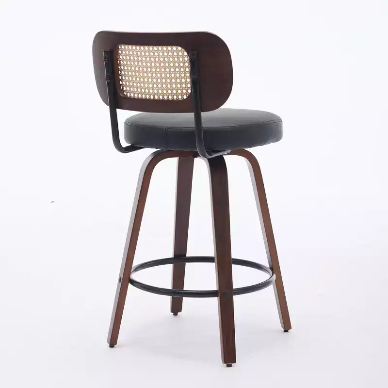 CLIHOME 3 Pieces Counter Height Bar Stools - 26 Rattan Counter Height Stools With Cane Back and Upholstered Seat