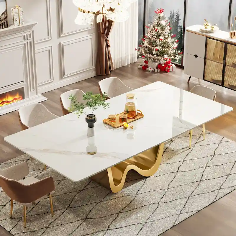 78.74-inch Large Rectangular Sintered Stone Dining Table for 6-8 - N/A