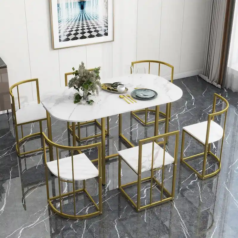 7-Piece Iron Dining Table Set with Table and Six Chairs