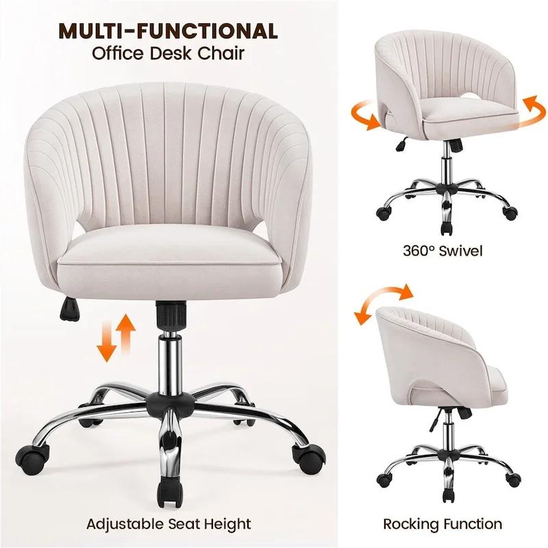 Yaheetech Velvet Office Chair with Tufted Barrel Back, Rolling Wheels, Adjustable Seat Height - N/A
