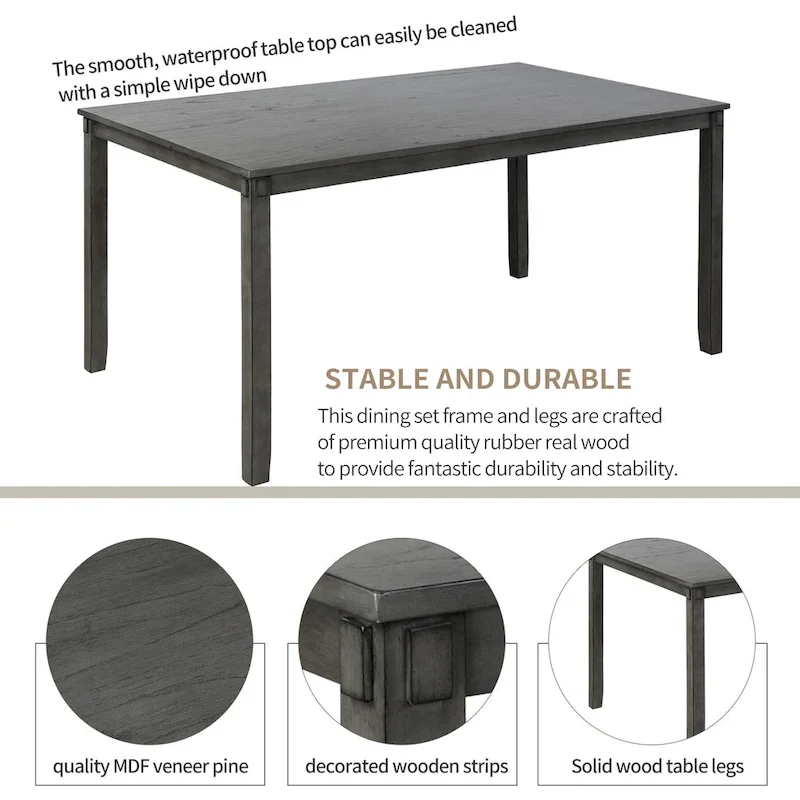 6-Piece Wooden Kitchen Dining Table Set with 4 Chairs and Bench
