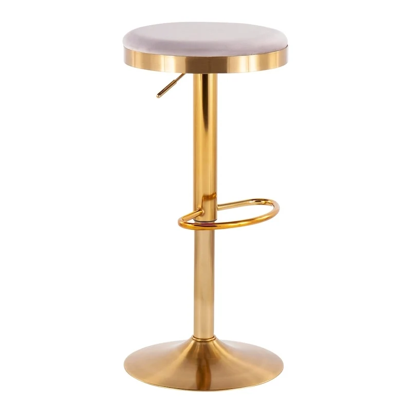 Set of 2 Counter Bar Stools | Gold Steel Frame | White Faux Leather | Adjustable Height
