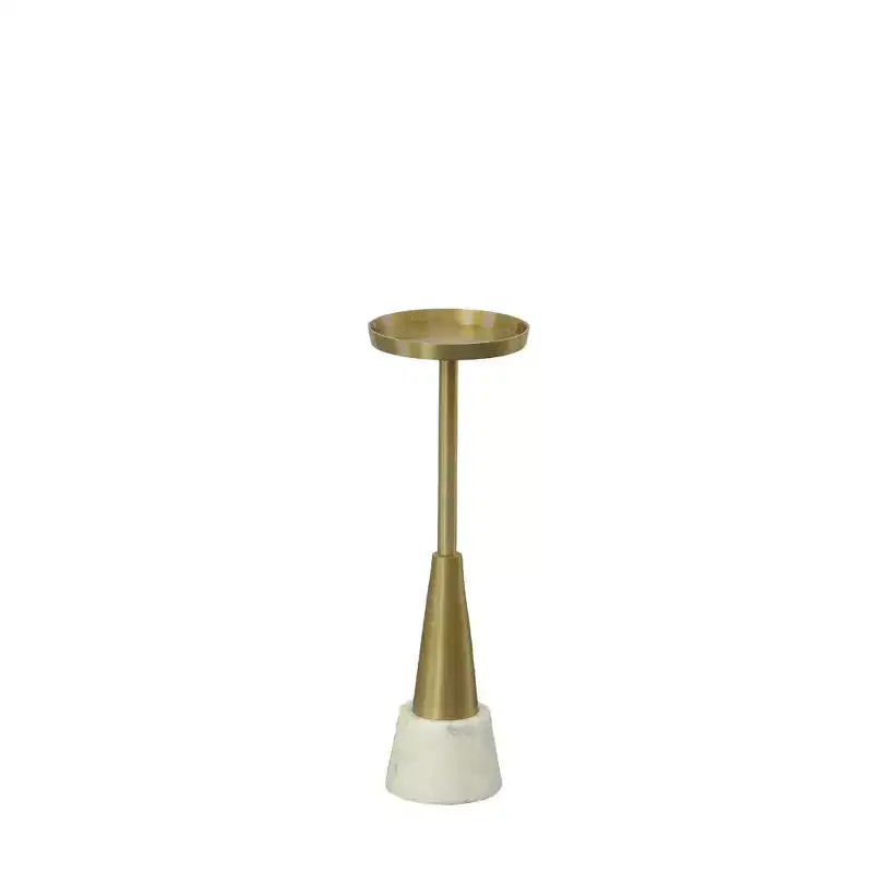 HomeRoots 24 Gold and White Metal Round Pedestal End Table