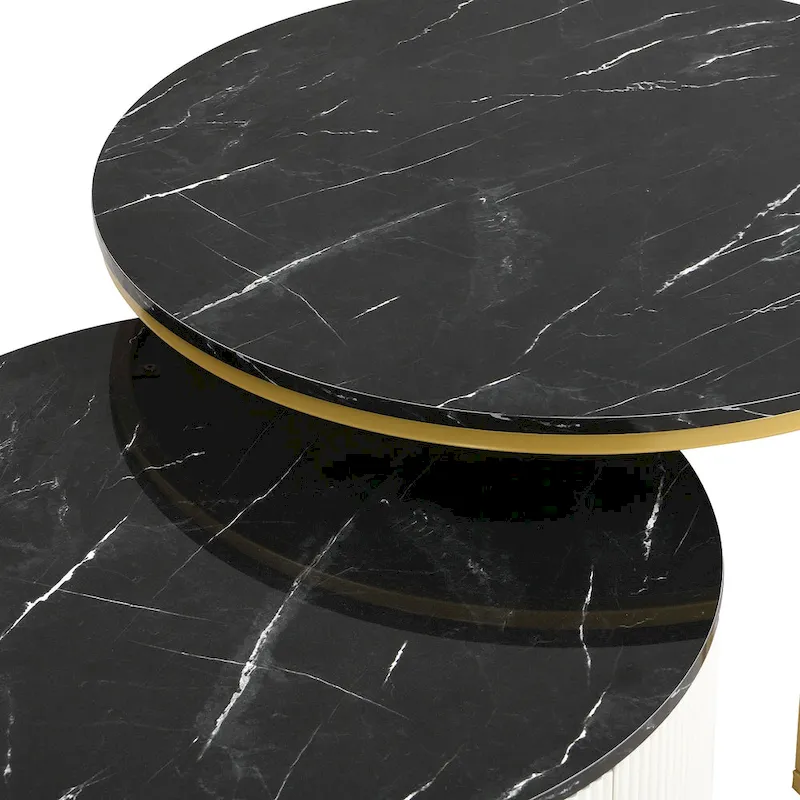 Modern Round Nesting Coffee Table Fluted with Drawer
