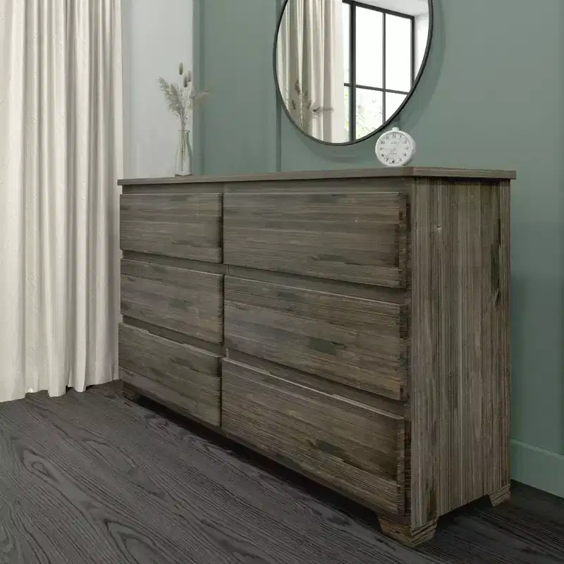 Solid Wood Farmhouse 6-Drawer Wide Dresser