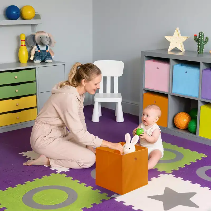 12 Foldable Fabric Storage Bins with Metal Ring Handles Collapsible Storage Cubes for Closet, Shelves, Kids Room, Playroom, Living Room