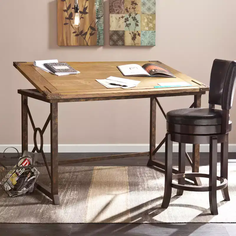 Industrial Tilt-Top Drafting Table - Brown