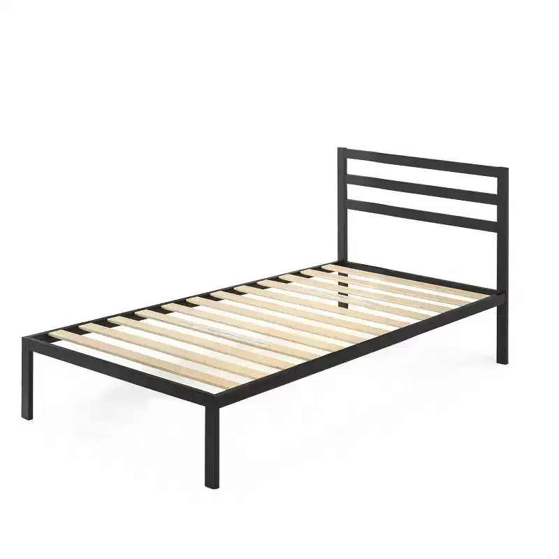14 Modernista Classic Metal Platform Bed with Headboard Black - Mellow