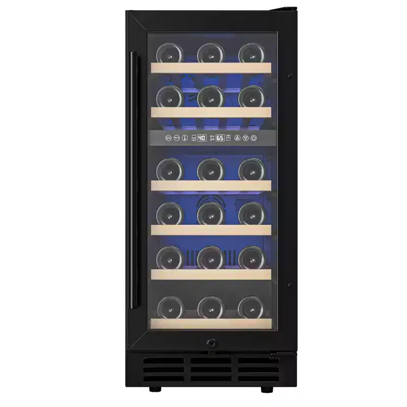 EUHOMY 3.2 cu. ft.(30 Bottles) Wine Fridge, Digital Temperature Control&Wood Shelves, Dual Zone, Stainless Steel, Double-Layer Glass Door, Black