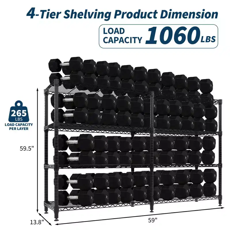 4/5-Tier Heavy Duty Metal Shelving Unit, Adjustable Storage Shelves, Convertible Design, Garage, Kitchen, Warehouse