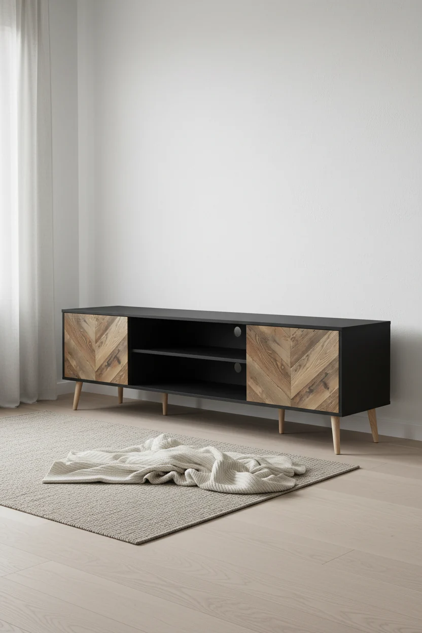 71 Modern TV Stand with Storage and Cable Management for TVs up to 80- Black and Brown Two