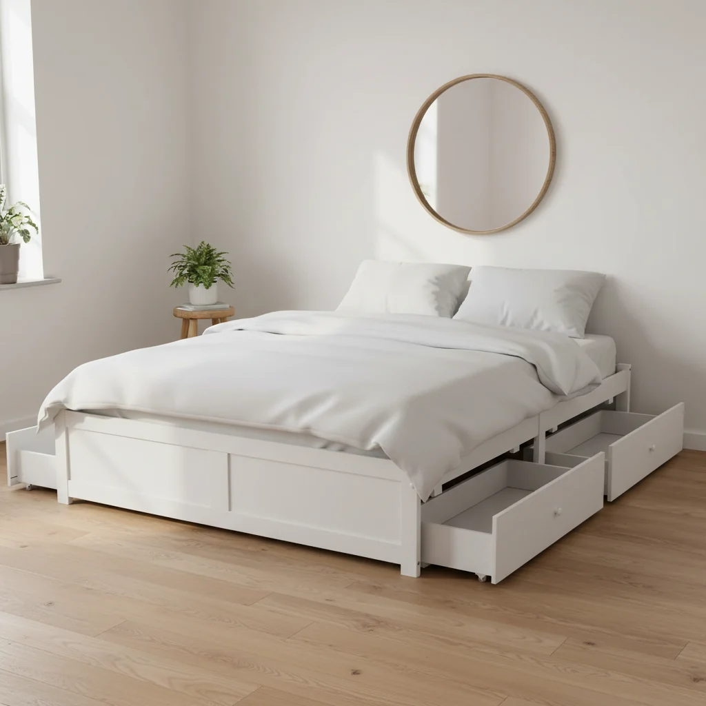 Letto con cassetti contenitore senza testata  180 x 200 cm Bianco