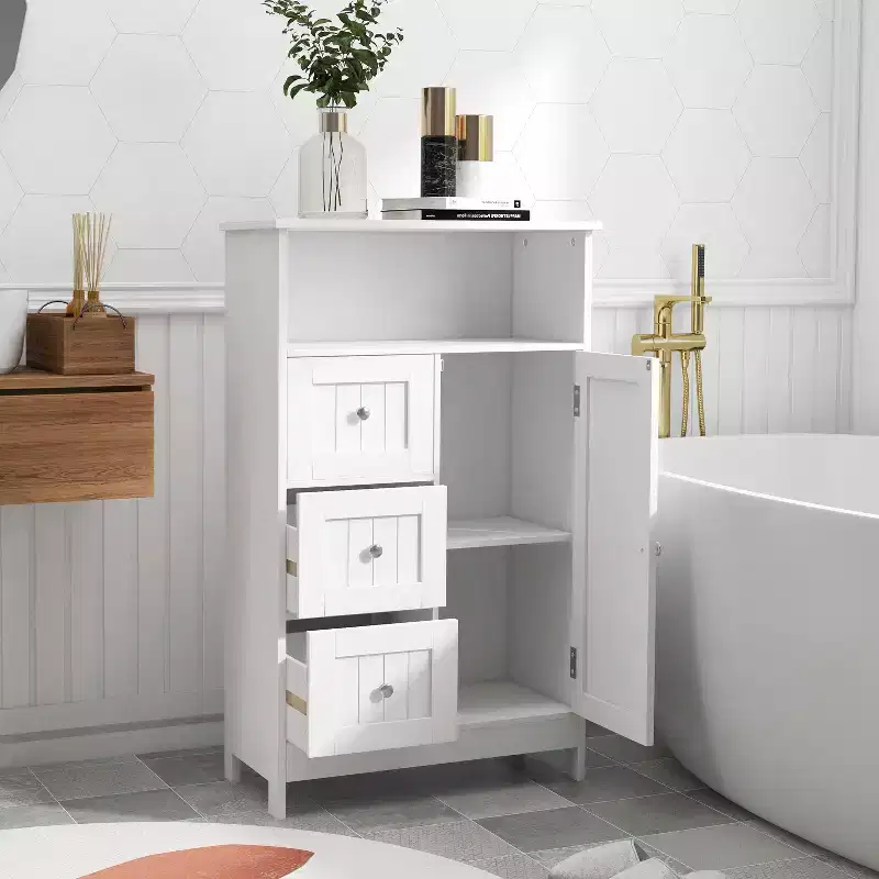 Bathroom Freestanding Storage Cabinet with 3 Drawers and 1 Door, White